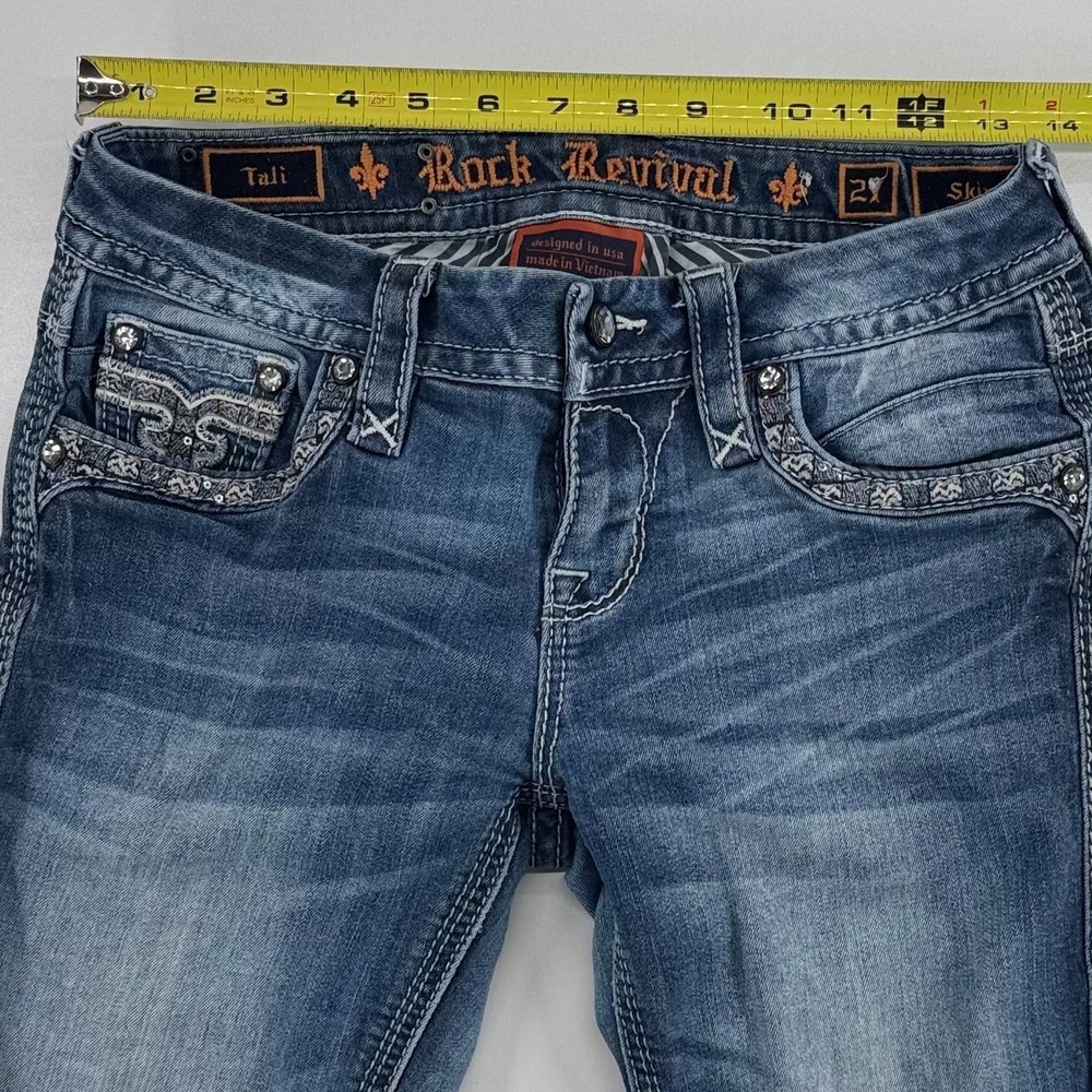 Rock Revival Tali Skinny Jeans WOMENS Blue Embellished Denim SIZE 27 x 29 - Picture 4 of 13